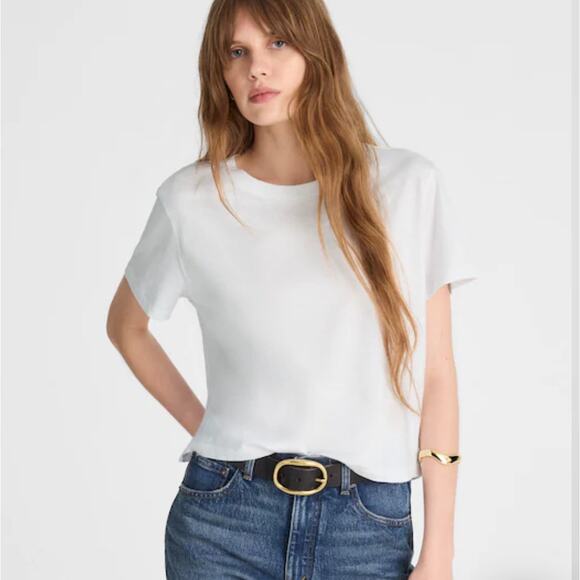 Madewell Medium Crew Neck White Pima Cotton Peru Boxy Crop Tee in Soft Slub - Picture 1 of 9